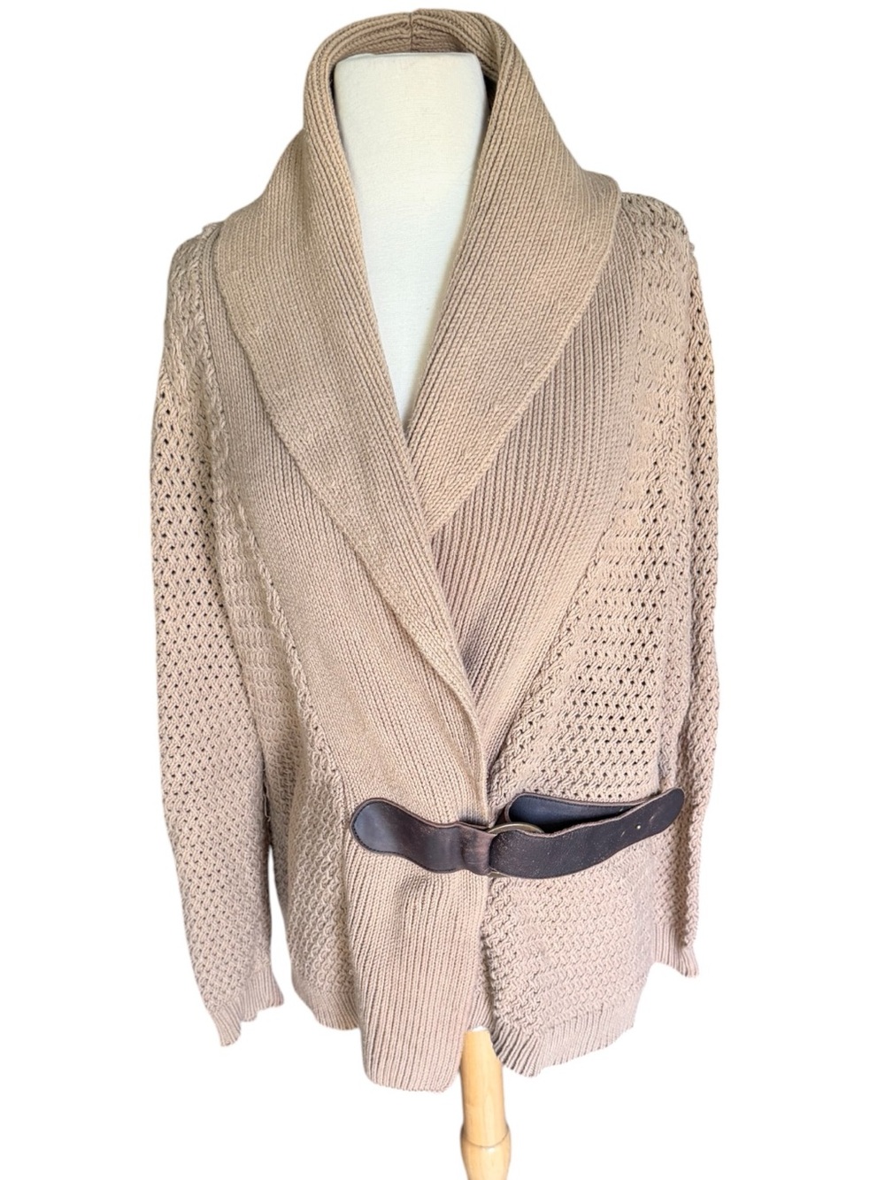 Vintage Soft Surroundings Belted Brown Chunky Sweater Cardigan Jacket